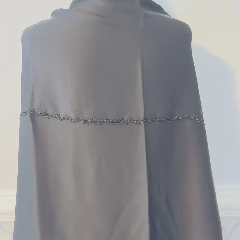 Womens Evening Scarf Shawl Black Silk Embellished Black Beaded 1 Line Trim Light